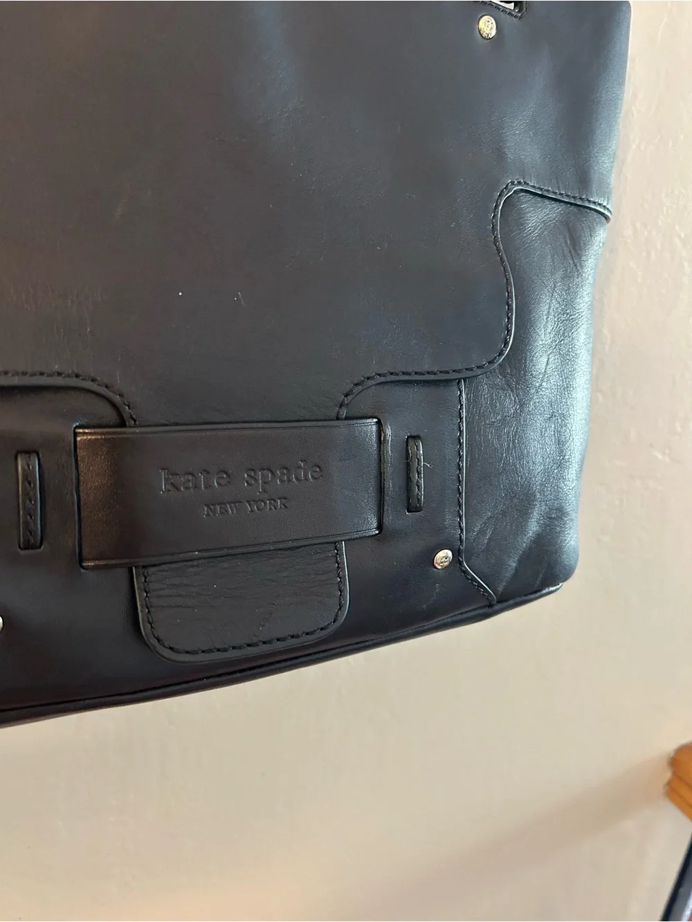 kate spade Black Leather Tote with Front Flap Detail